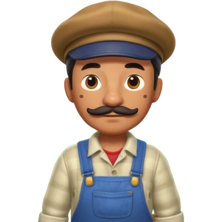ANIMAL CROSSING CHARACTER ONLY: human famer with a beret and a mustache in the aninal crossing world 3d emoji