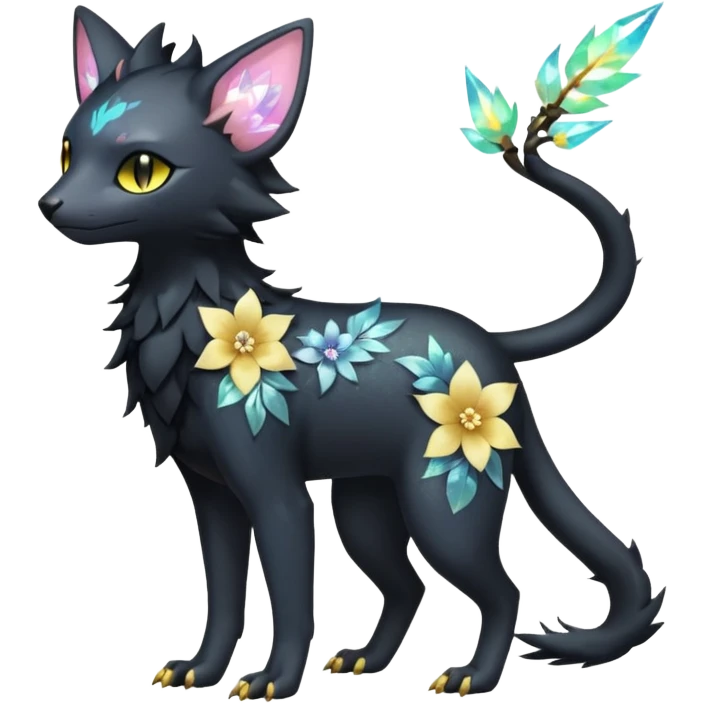 Multicolored sparkly pastel dark iridescent light pale gloomy spooky realistic pretty cool elegant realistic floral exotic Trico-Bolthund-Electrike-Luxray-hybrid, full body emoji