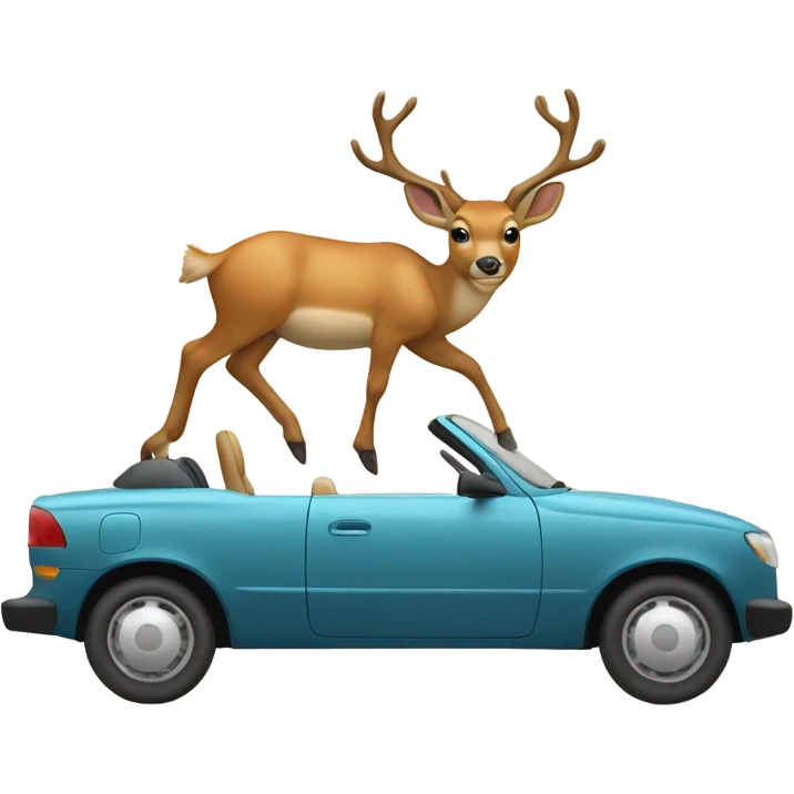 A deer driving a car with a hat on  emoji