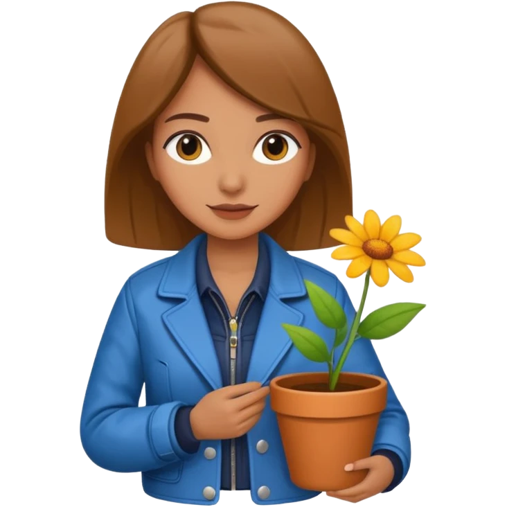 woman holding a flower pot in jacket emoji
