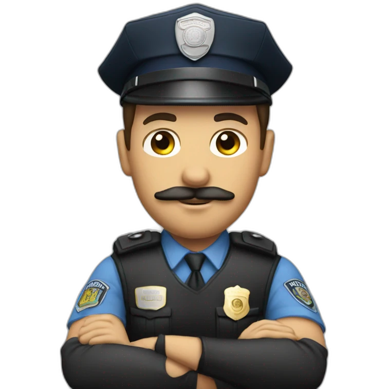 A man with a mustache and short hair with police cap driving a pickup emoji