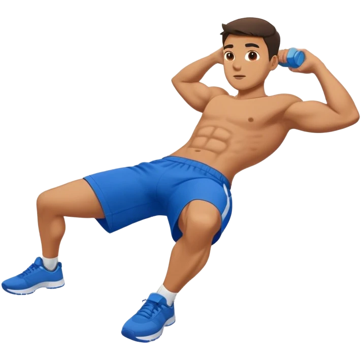 side-view of guy in blue shorts doing decline crunches emoji
