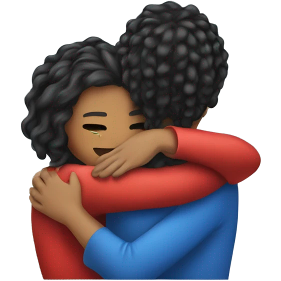 Tow girls hug one hair is red and another blue emoji