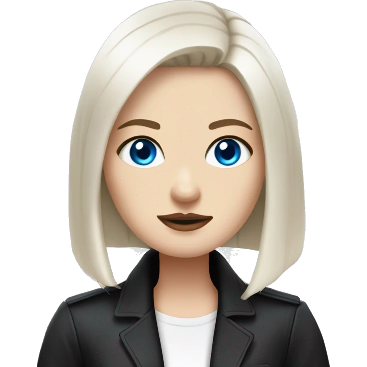 Slavic woman with blue eyes, fair skin, straight gradient bob hair, goth eyes makeup, dressed in white T-shirt and office black jacket. emoji