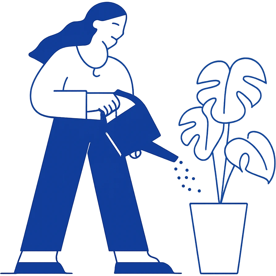 woman watering her monstera plant emoji