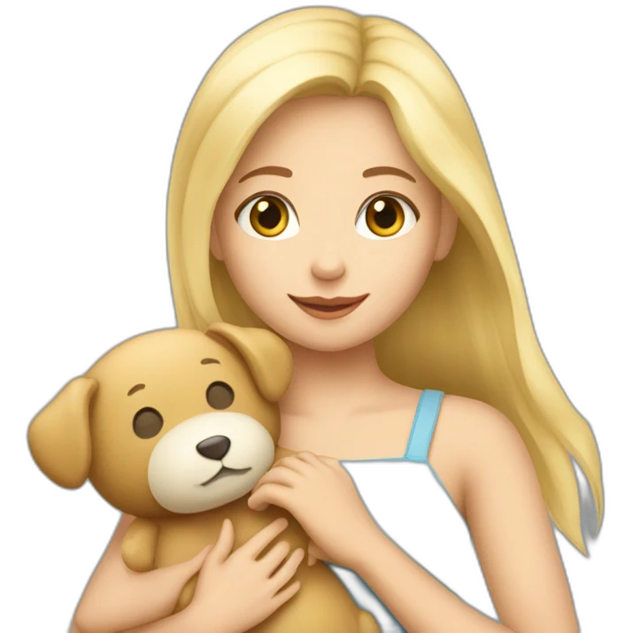 Une fille blonde avec un doudou dans les mains emoji