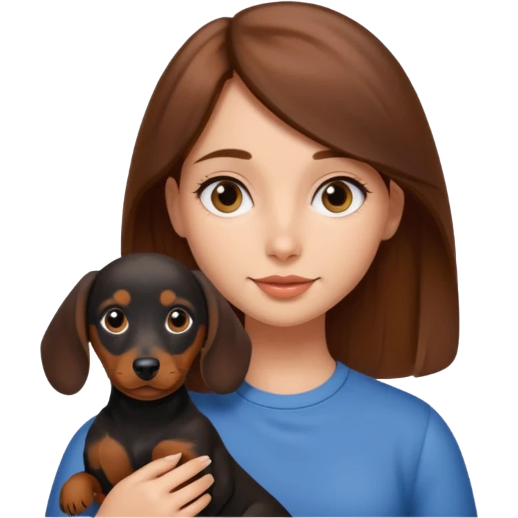 brown hair girl with black and tan dachshund puppy emoji
