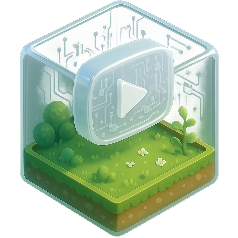 white YouTube play button inside a garden box emoji