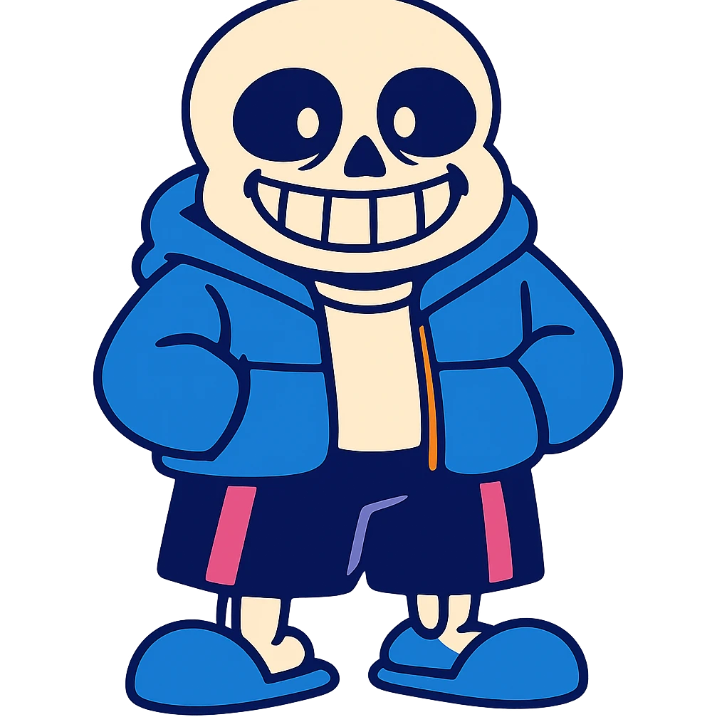 Sans from Undertale smiling, vibrant toon style emoji