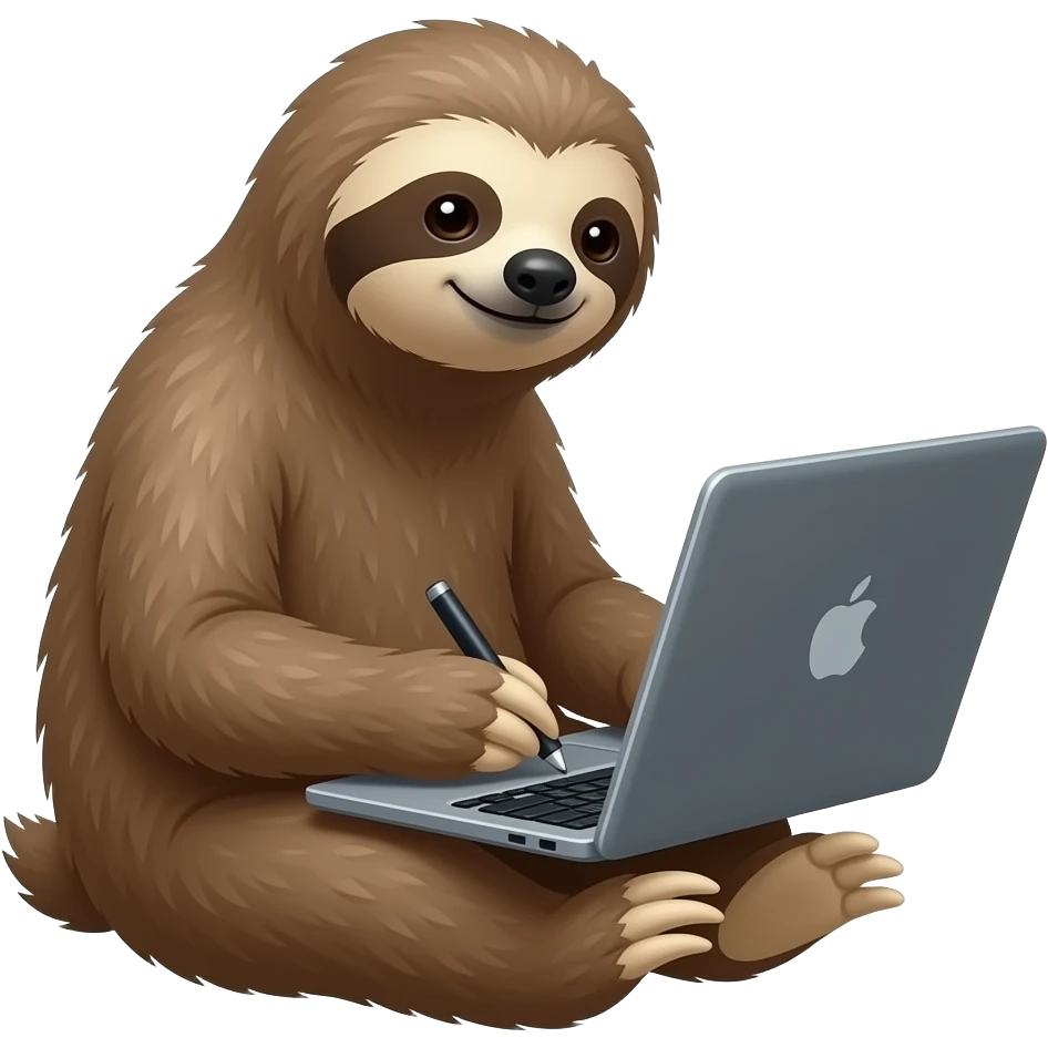 A sloth working on writing essays on laptop emoji