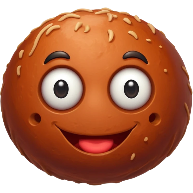 a giant meatball with googly eyes and a smile emoji