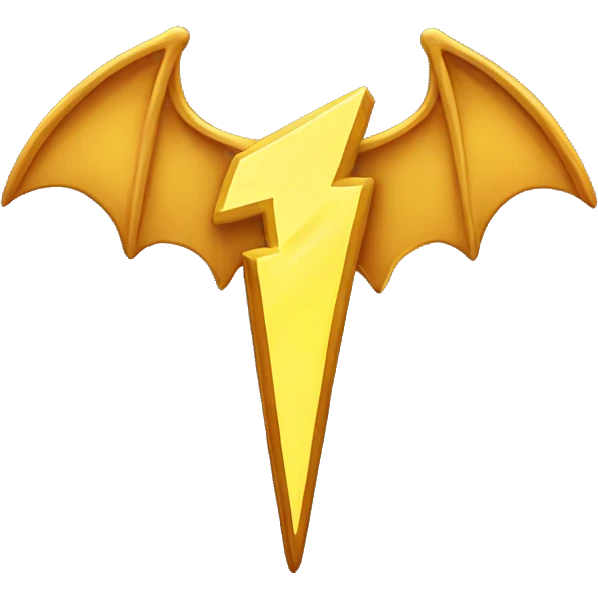 golden lightning bolt with bat wings badge emoji