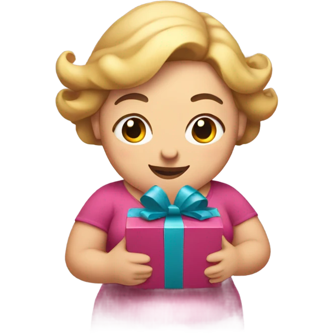 fat woman holding a gift in her hands emoji