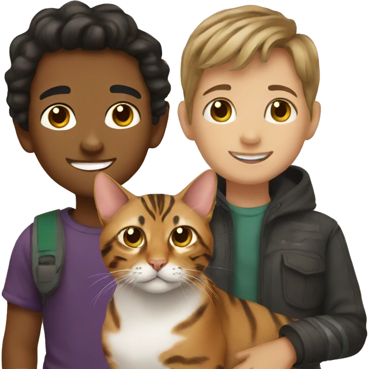 Boy with bengal cat  emoji