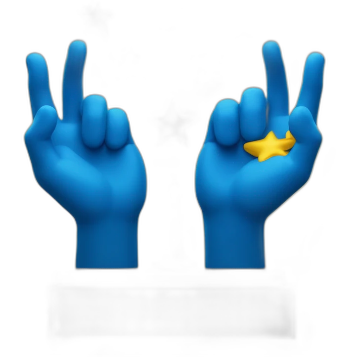 monument of two blue hands holding three yellow stars emoji