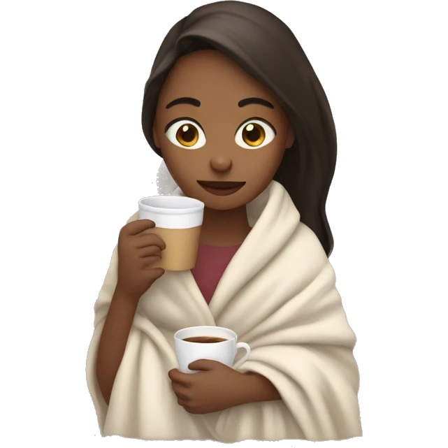 girl inside a blanket sipping coffee eyes closed emoji