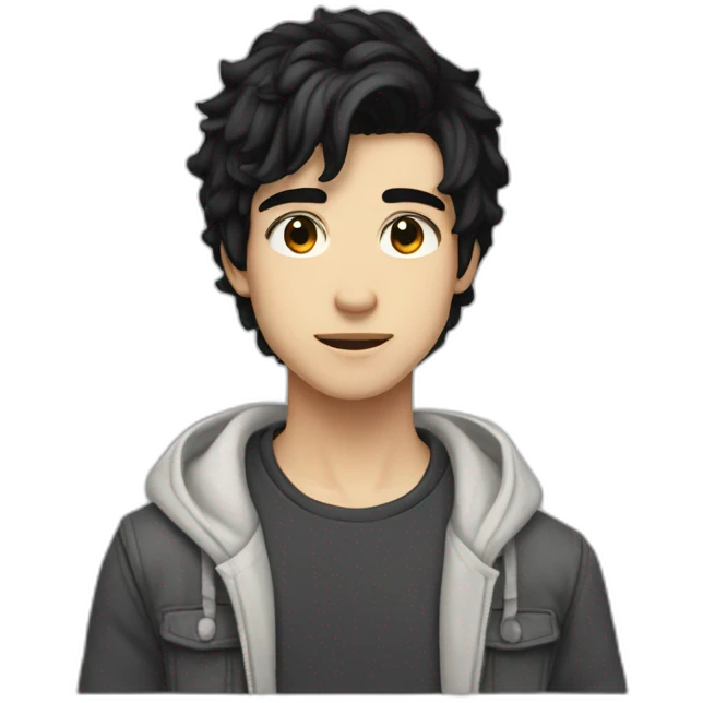 Guy 20 y.o. black hair amber eyes white skin full body emoji