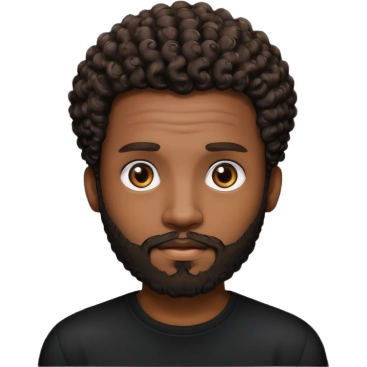 Dark brown skin man with a light beard and a curly   fade haircut with dark brown eyes emoji