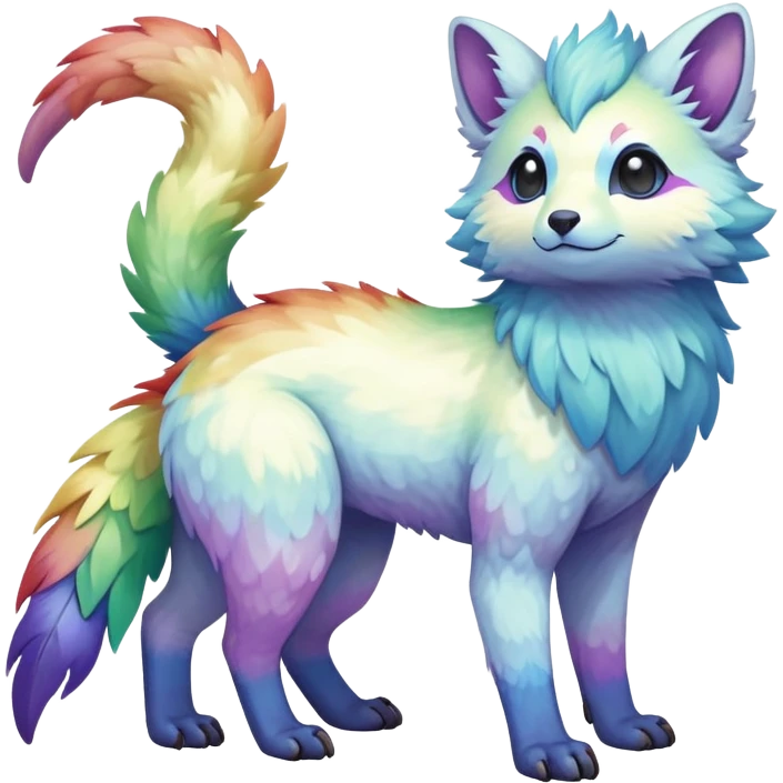 Rare realistic exotic pastel rainbow whitish iridescent cute epic pretty beautiful handsome gorgeous aesthetic colorful vibrant Vernid-Trico-species-Fakemon-creature by LiLaiRa, 4 legs, 1 tail, random markings, (full body) emoji