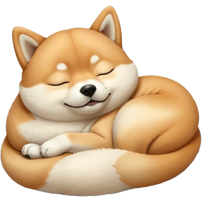 Cinematic Meme-Worthy cute Sleeping Shiba Inu Portrait Emoji, Head resting peacefully with a contented smile, featuring a delightfully cute build and a luxuriously soft fur with a creamy underbelly, eyes shut in a serene nap, Simplified yet hilariously adorable features, highly detailed, glowing with a soft, drowsy light, high shine, relaxed and utterly lovable, stylized with an air of playful laziness, bright and endearing, soft glorwing outline, capturing the essence of a comically sleepy companion, so meme-worthy it feels like it could instantly become the next viral sensation of adorable slumber! emoji