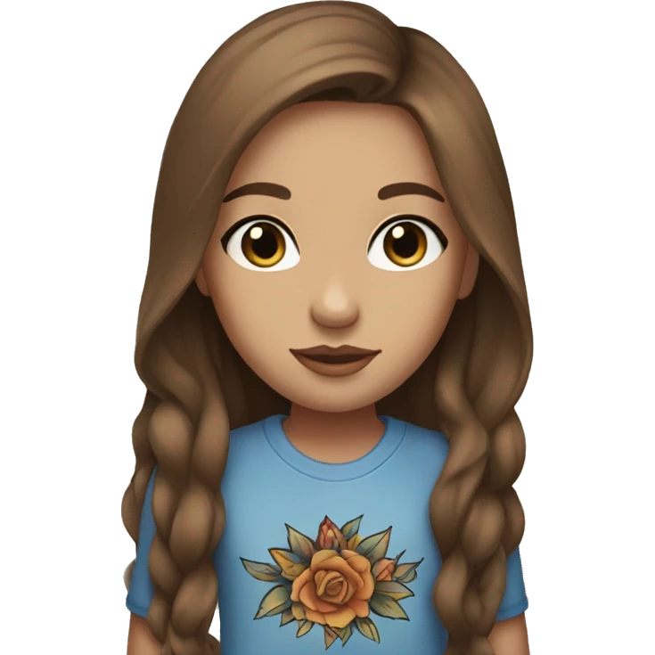 Girl with long brown hair, blue eyes, and tattoo sleeves emoji