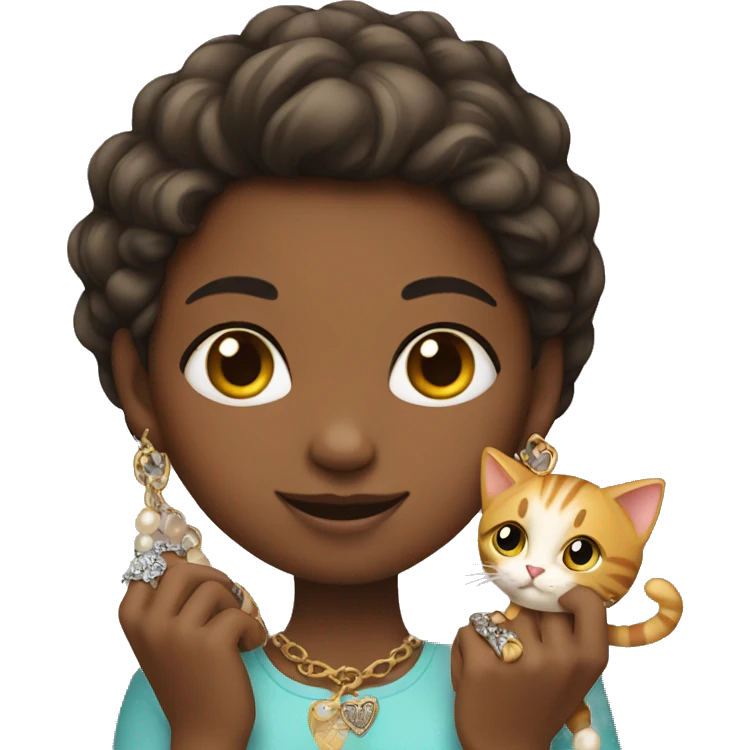 girl holding cat and jewelry emoji