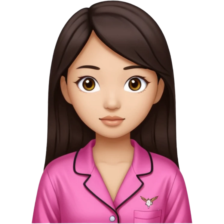 IT Girl, Asian, dark brown hair color, with big brown eyes, wearing Victoria's Secret pajamas emoji