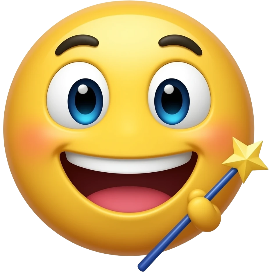 Candy style, smiley face with a magic wand. Transparent background. emoji