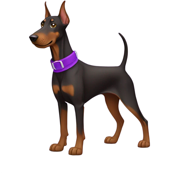 Brown Doberman dog with purple collar  emoji