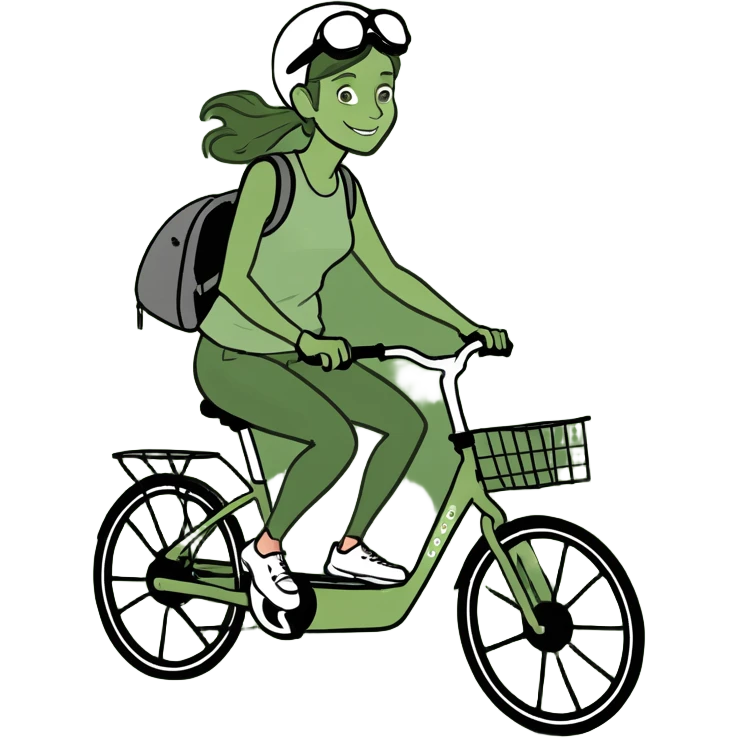 A women who rides an e bike with a bike trailer for kids  emoji