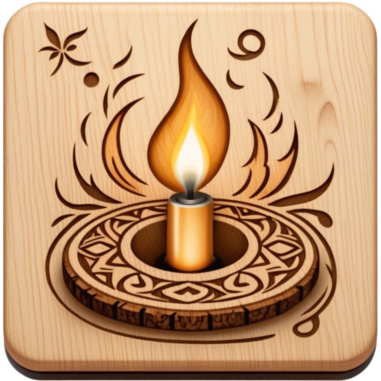 Pyrography icon, wooden surface with detailed burn marks, intricate patterns etched into wood using a soldering iron, no flames or smoke, minimalistic style, clean lines, transparent background. emoji