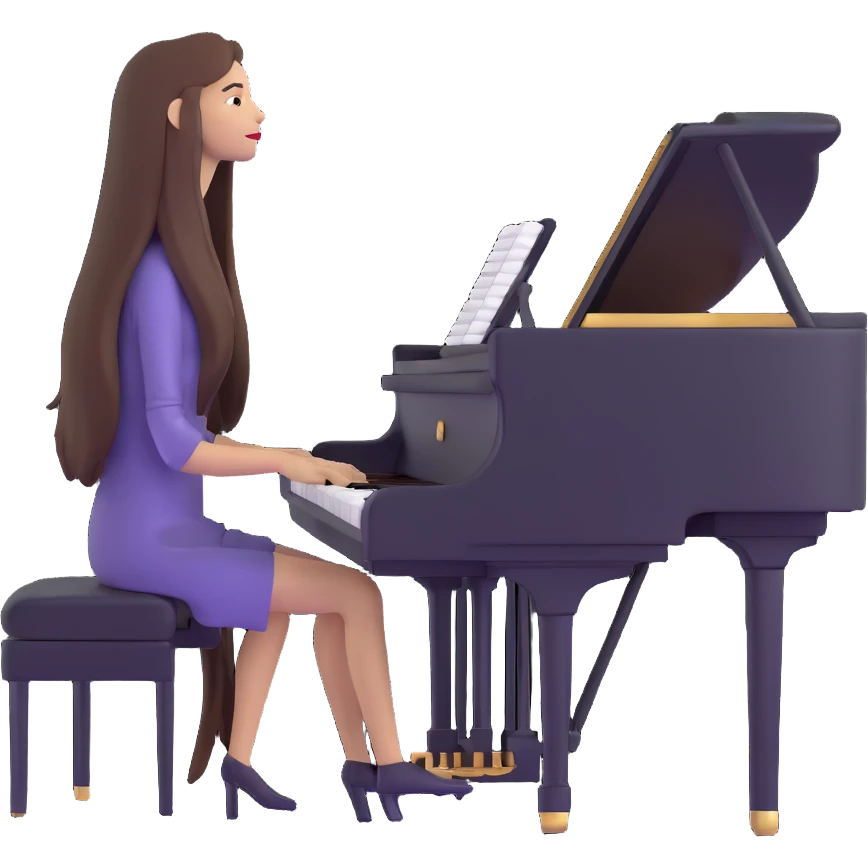 woman with extremely long hair playing the piano emoji