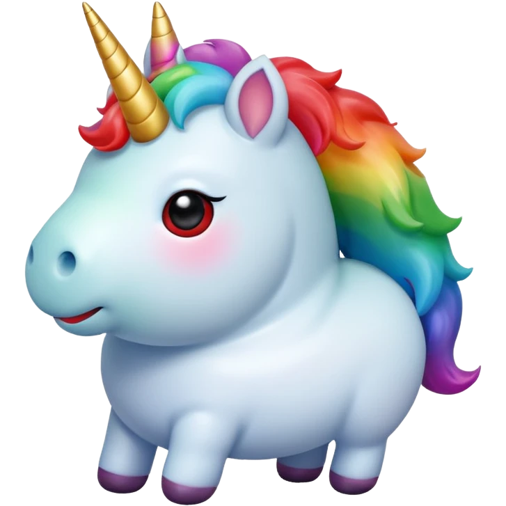 Small chubby unicorn coloured jade, black and red eyes, farting rainbow emoji