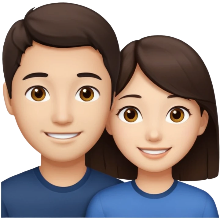 asian girl with brown eyes and dark brown hair, with her white boyfriend that has hazel eyes and light brown hair emoji