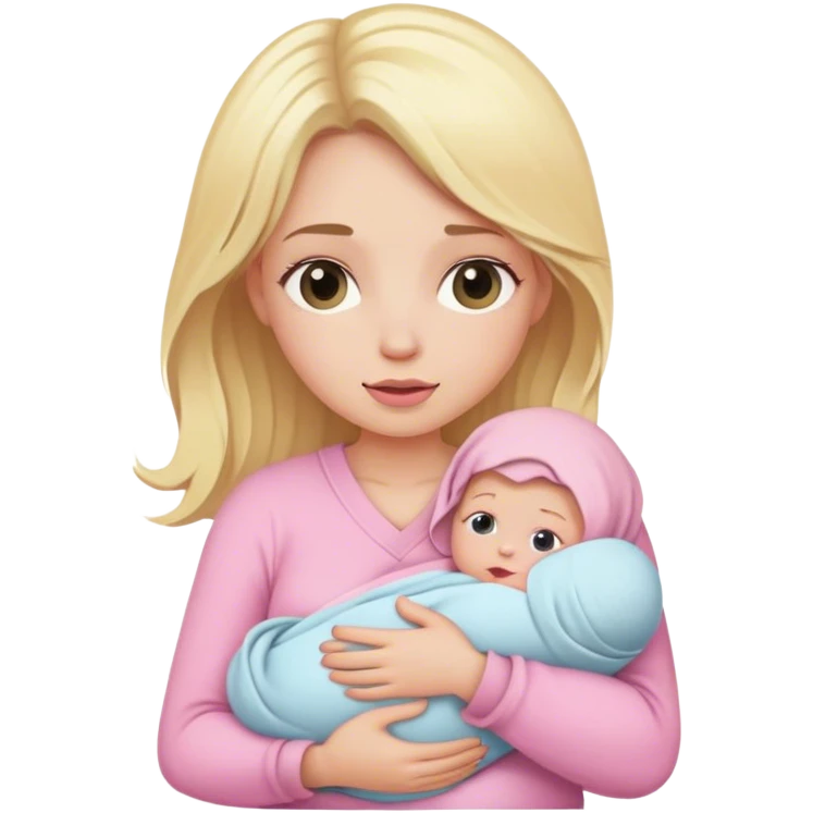 Blonde girl holding a new born baby while the baby is wrapped in pink. emoji