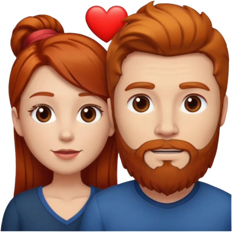 👩🏼‍❤️‍👨🏽 Something like this, but make the guy more lighter and give the girl a bit more red hair like ginger style make the guy have dark brown hair, same with the beard and add a heart in the middle above us emoji