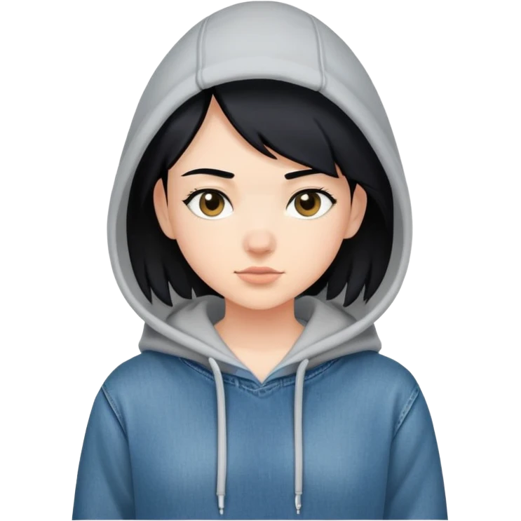 girl with black hair, wearing a hoodie and jeans, boyish look emoji