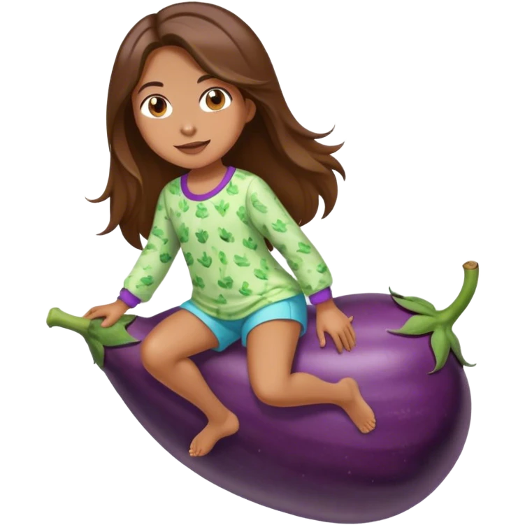 girl with long brown hair riding eggplant in shorts pijamas emoji