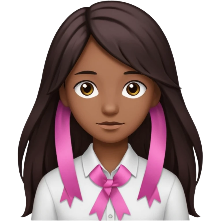 arikan, dark long hair whit pink ribbons. brown skin emoji