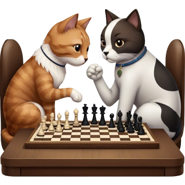 кошка с собакой играют в шахматы за столом emoji