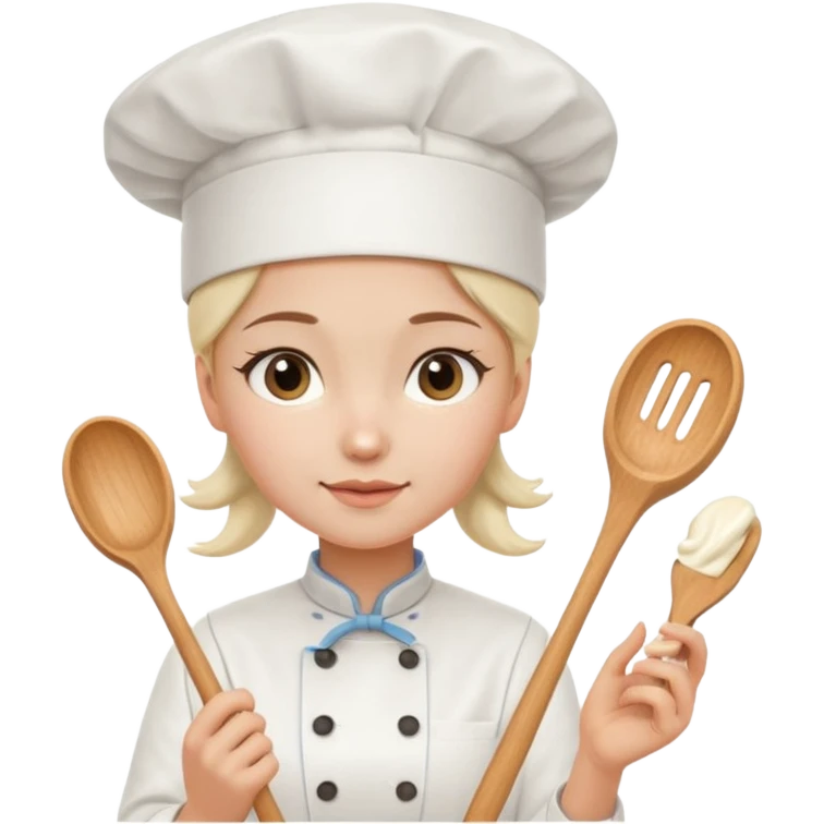 Young female baker - wearing a white chef's hat and holding a cream piping bag emoji