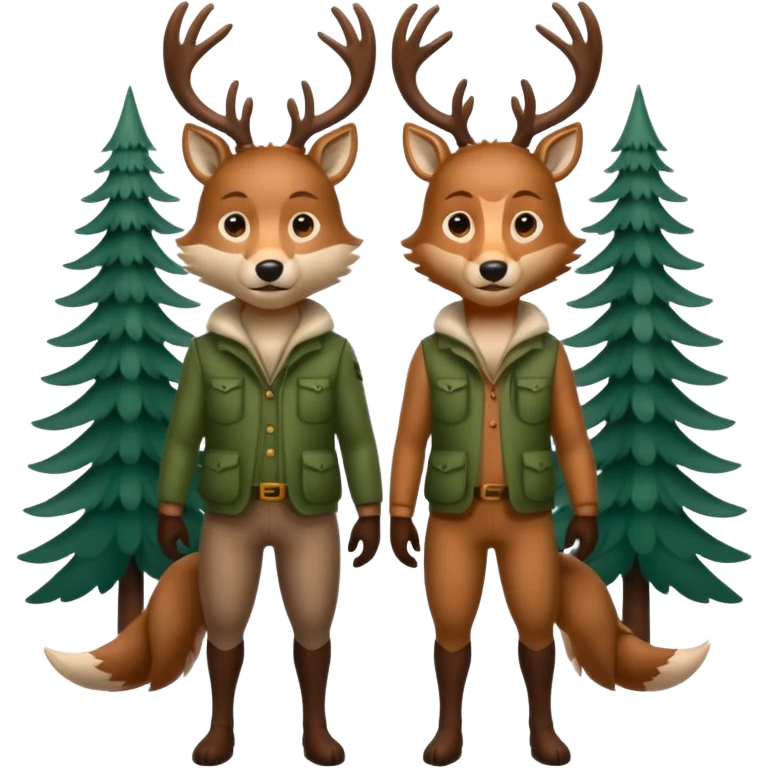 forest couple dressed as wolf and deer back to back emoji