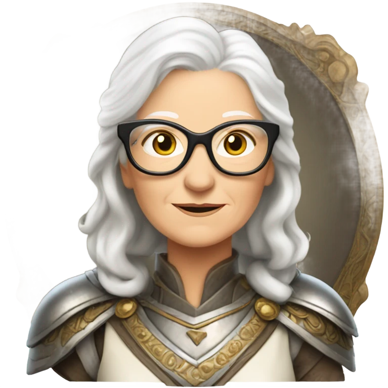 Beautiful White 70 year old white lady Warrior Princess with glasses and armour  emoji