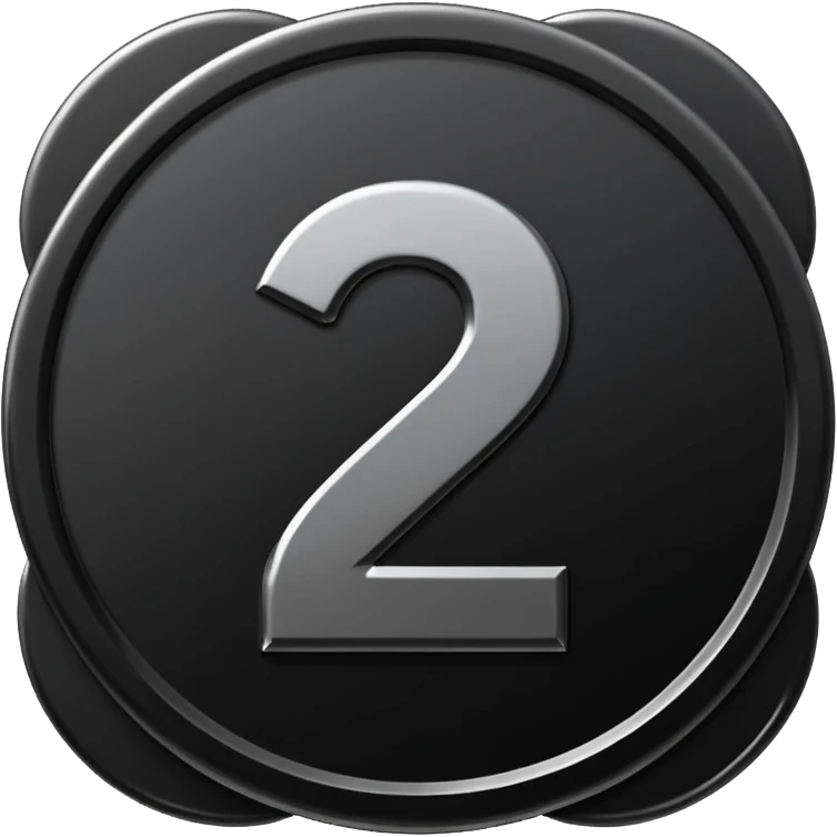 Emoji icon of a black coin with engraved number 2, minimalist style, isolated emoji