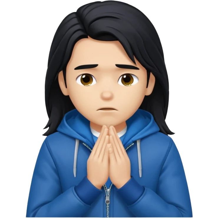 a PRETTY BRATZ boy with black long hair looking sad and covering his face with hands emoji