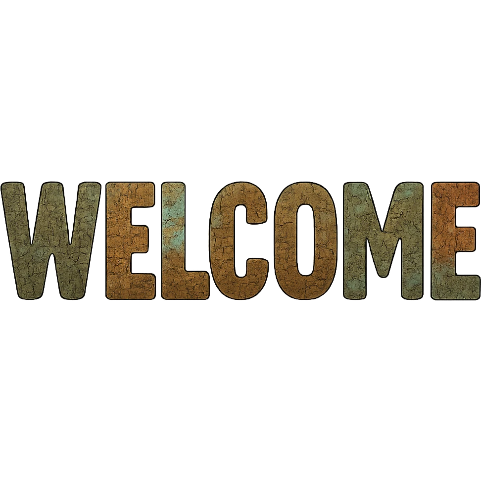 The word 'WELCOME' written in bold letters, each letter filled with a mix of snake, crocodile, and chameleon skin patterns, each letter a different pattern. emoji