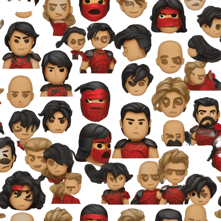 Tanned man black hair stern face red and black armour vintage emoji