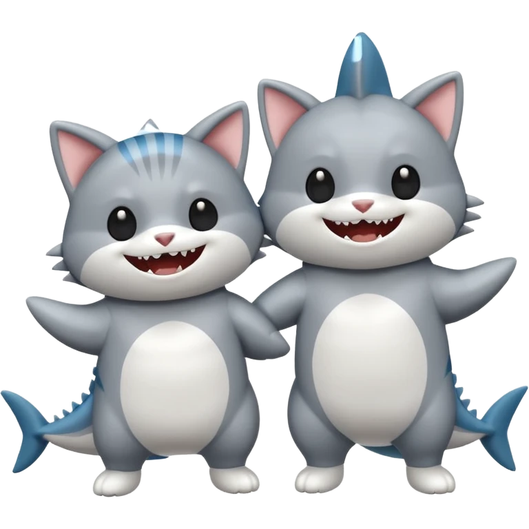 2 happy cats wearing shark costumes emoji