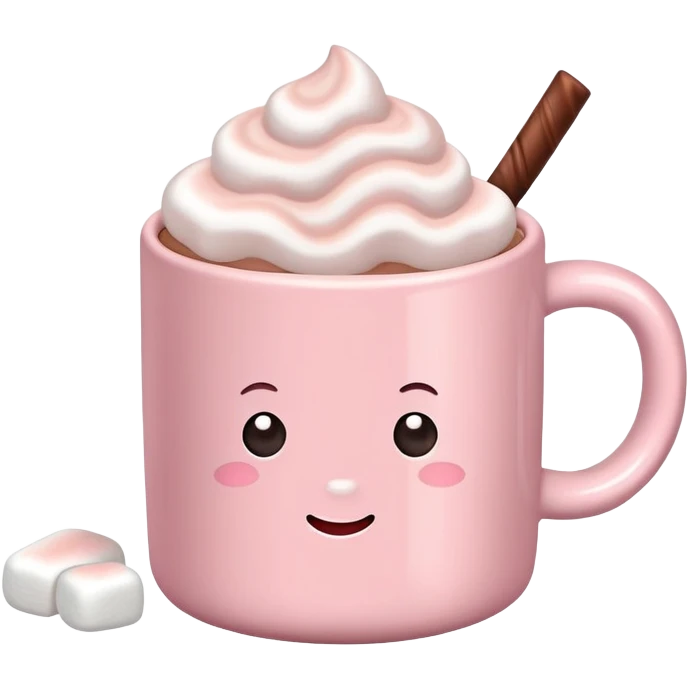 Light Pink mug of hot chocolate with marshmallows  emoji