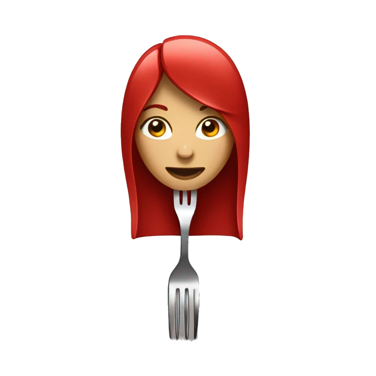 Fork with female hair, red emoji